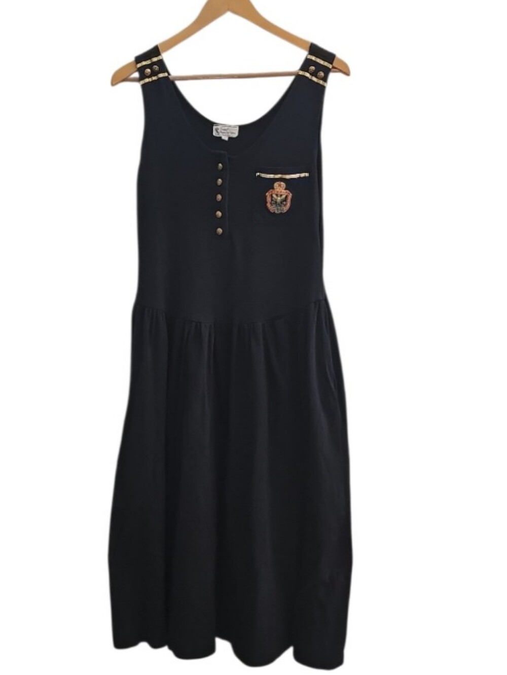 Vintage Sweet Inspirations USA Nautical Midi Dress Women L Navy Sailor Preppy